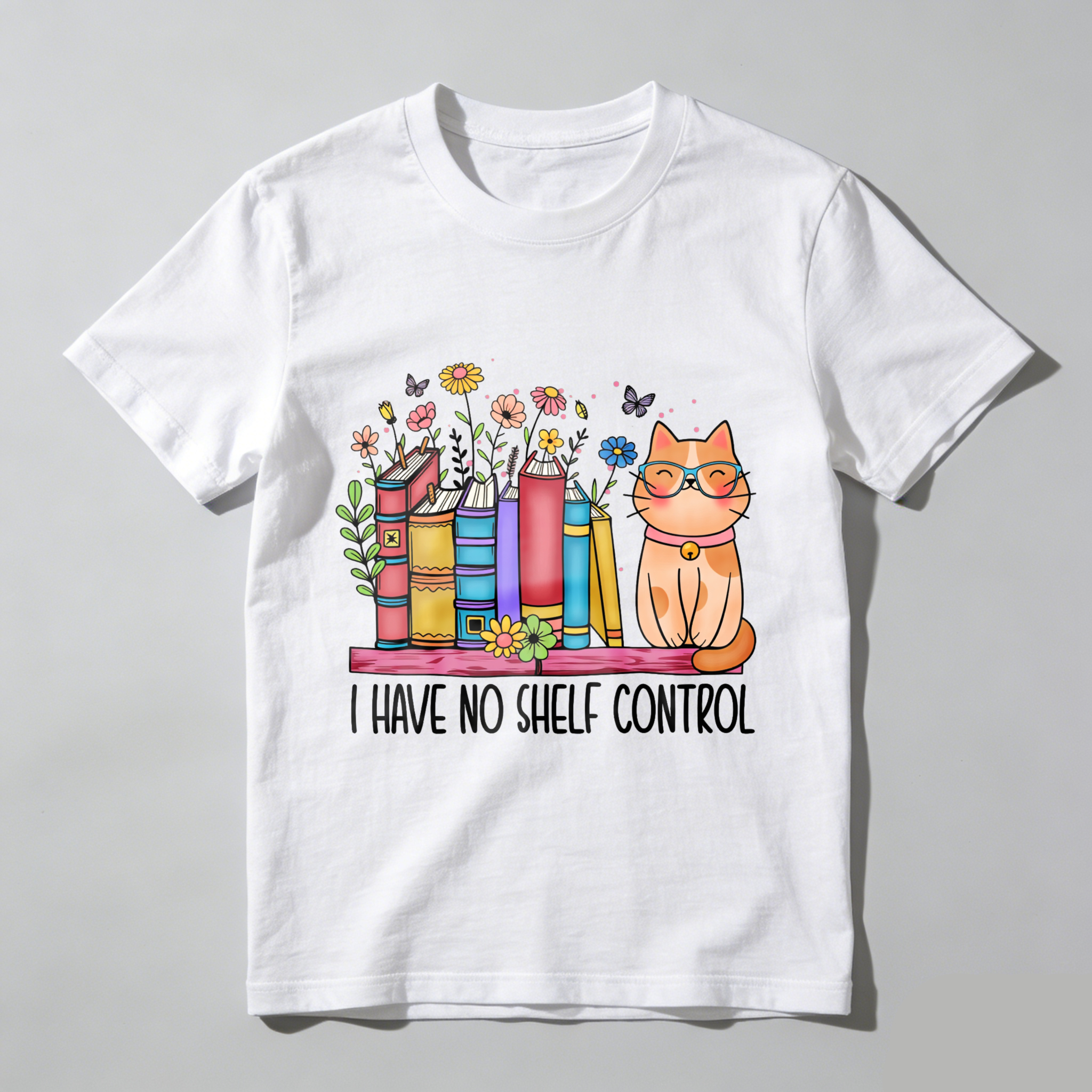 Wardrobecart Cat With Books And Flowers I Have No Shelf Control Unisex Classic T-shirt