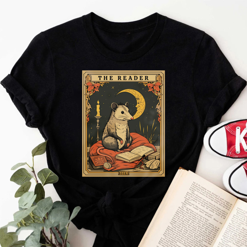 Wardrobecart The Reader Mouse Book Moon Candle Leaves Tshirt