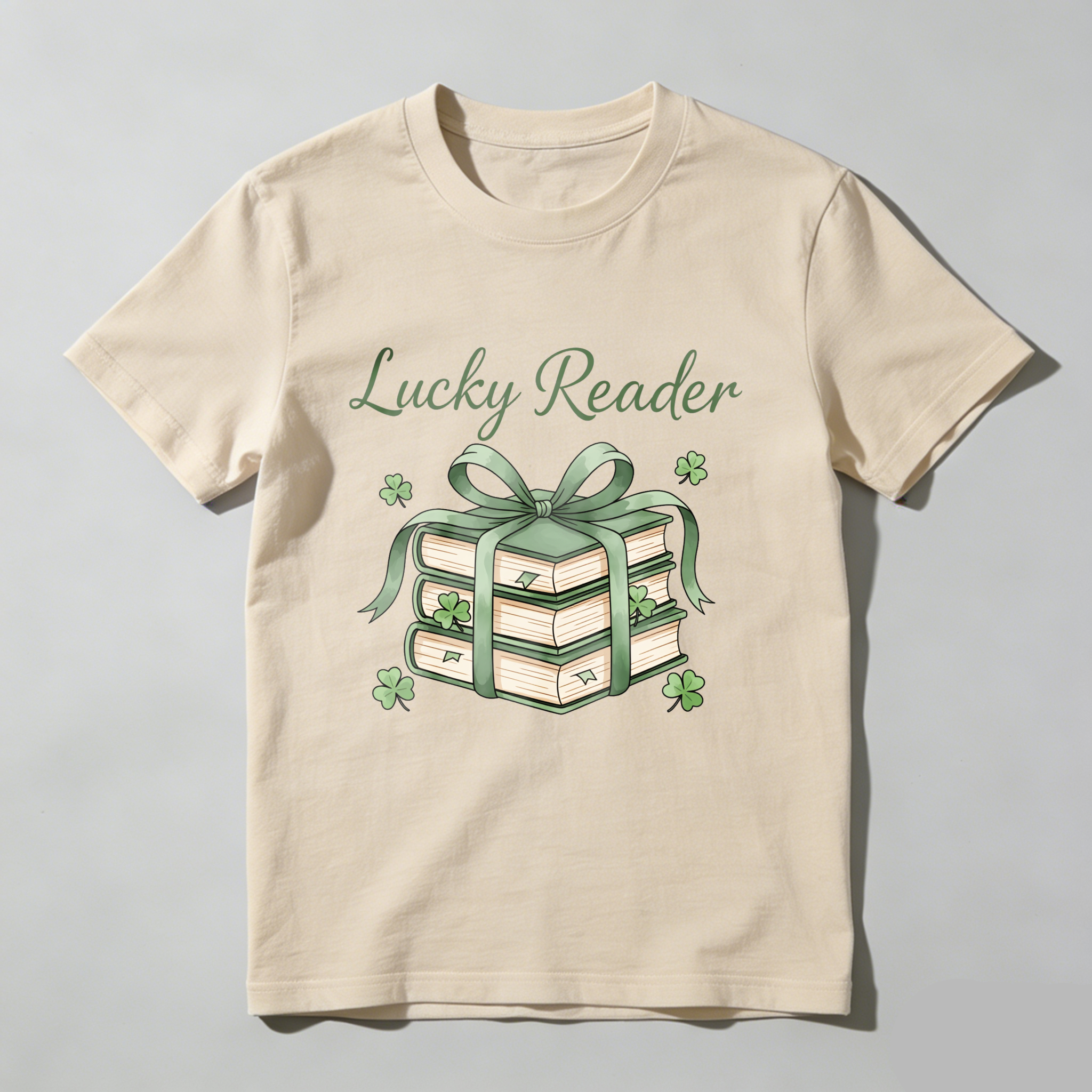 Wardrobecart Lucky Reader Books With Green Ribbon And Shamrocks tshirt