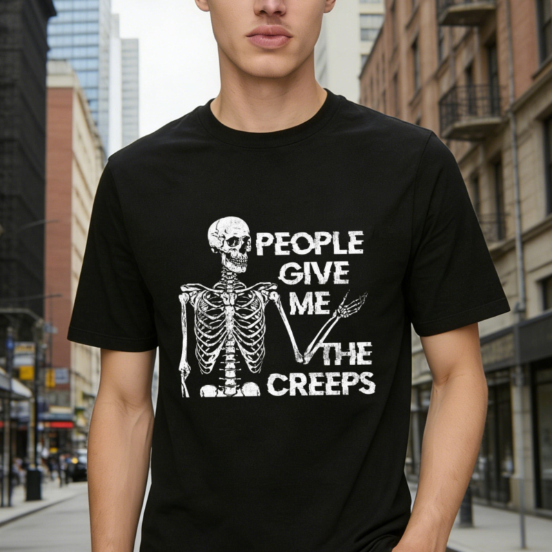 Skeleton Saying People Give Me The Creeps Funny Halloween Graphic T-shirt