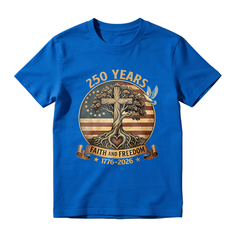 250 Years Faith And Freedom Tree Cross American Flag Unisex Classic T-shirt