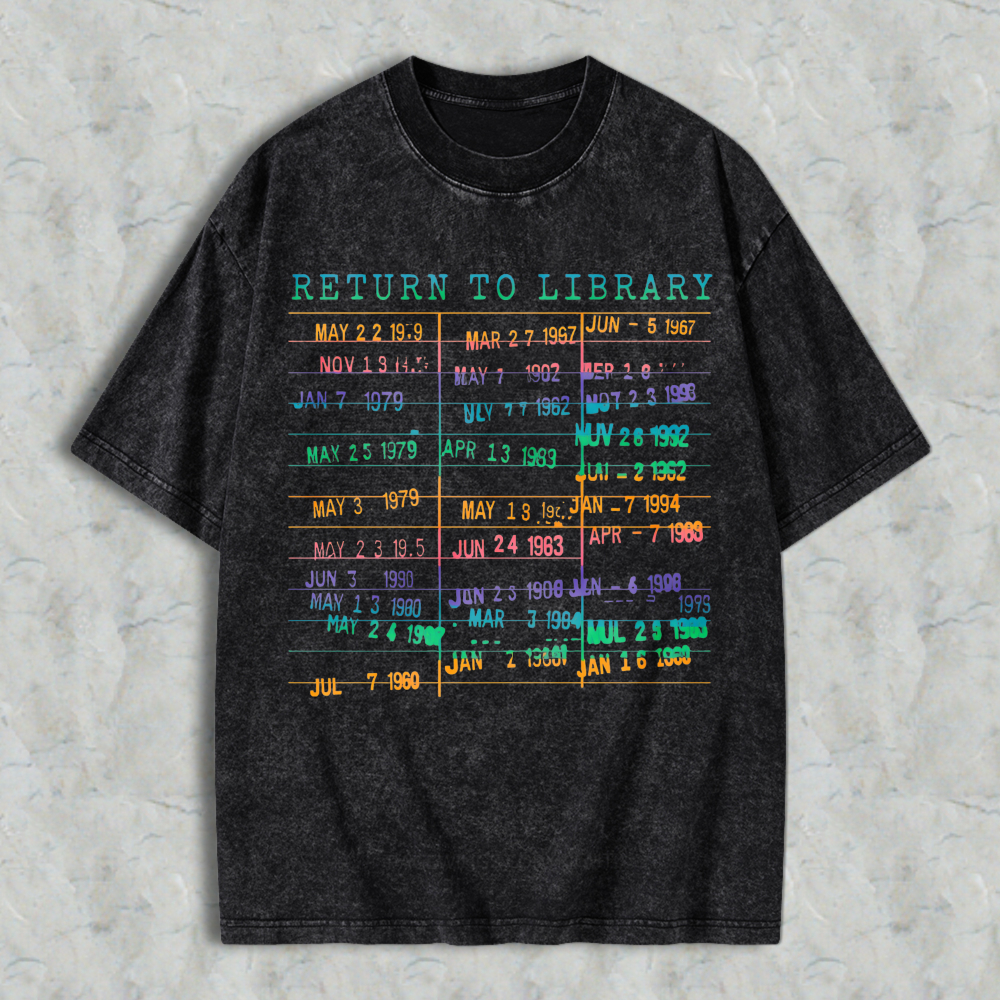 Wardrobecart Return To Library Date Stamp Design Unisex Washed T-shirt