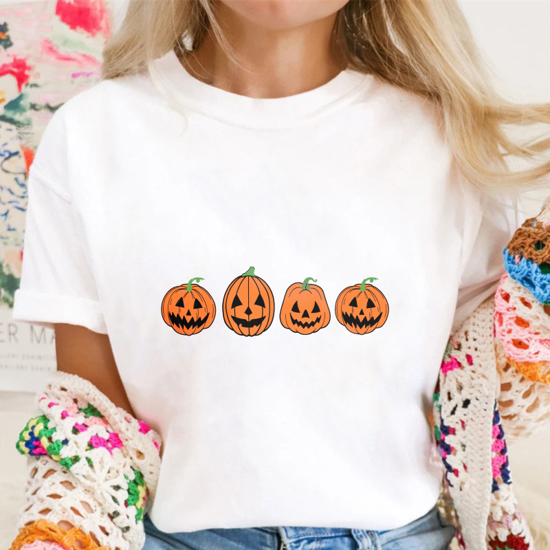 Four Orange Jack O Lantern Pumpkin Faces Halloween Unisex Classic T-shirt