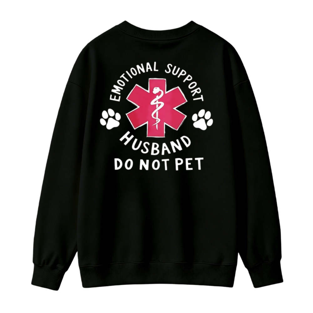 Emotional Support Husband Do Not Pet Paw Print Graphic Sweatshirt
