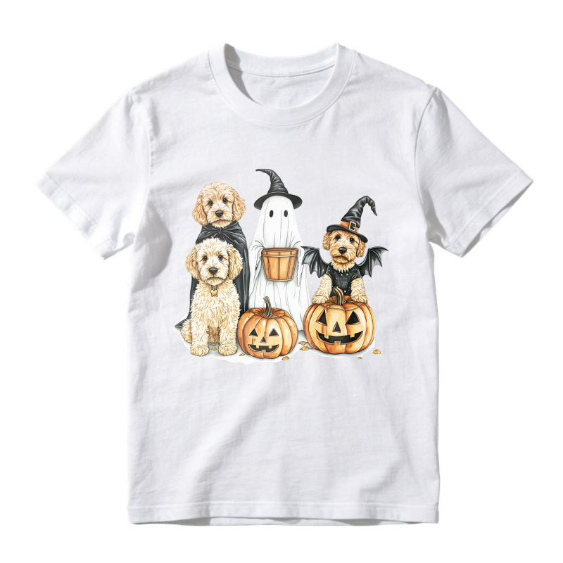Halloween Dogs In Witch And Ghost Costumes With Pumpkins, Unisex Classic T-shirt