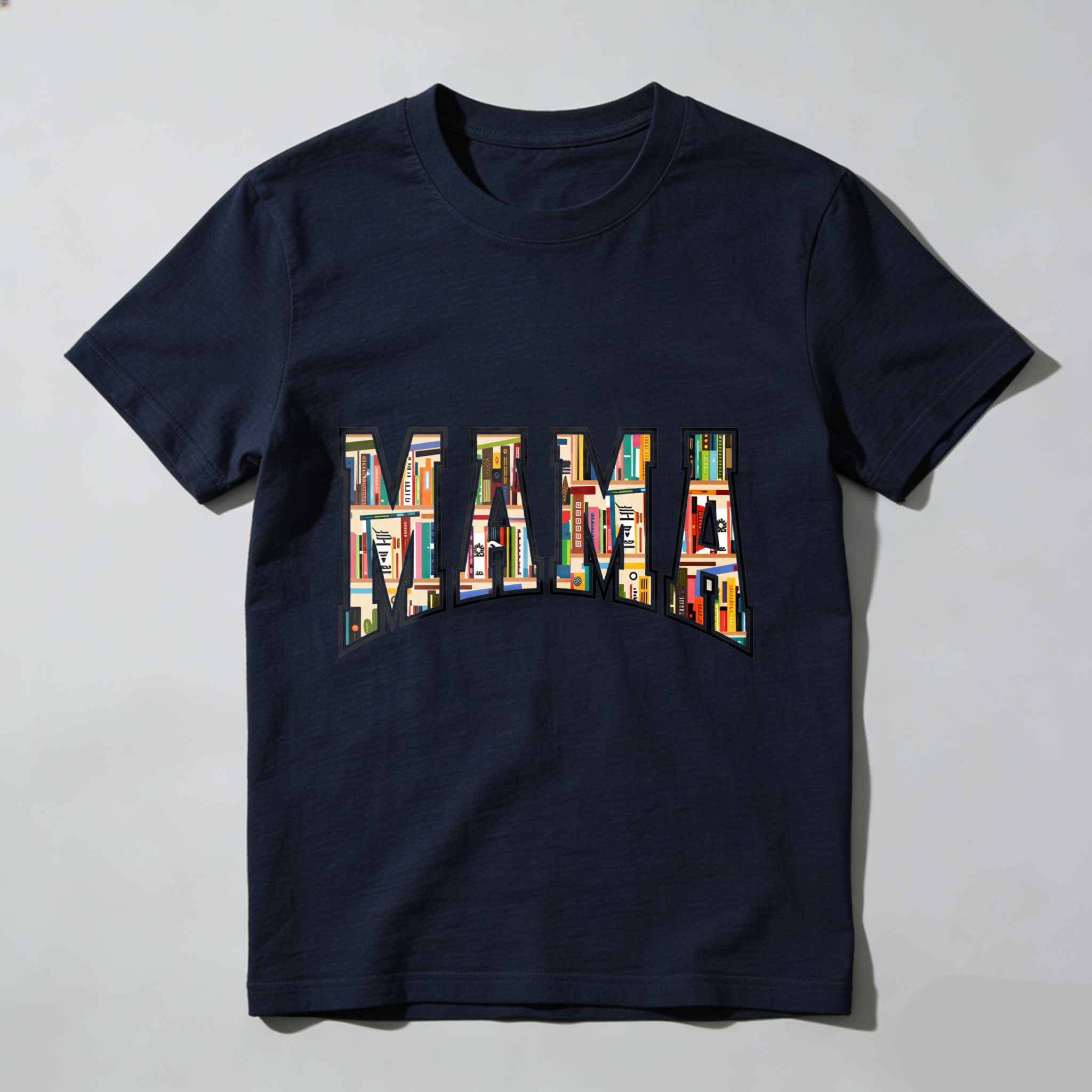 Wardrobecart Mama Bookshelf Pattern Print Design Tshirt
