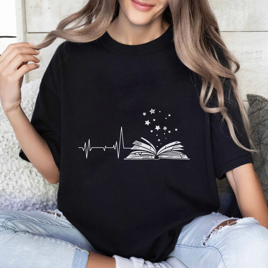 Wardrobecart Heartbeat Book Stars Pattern Print Tshirt
