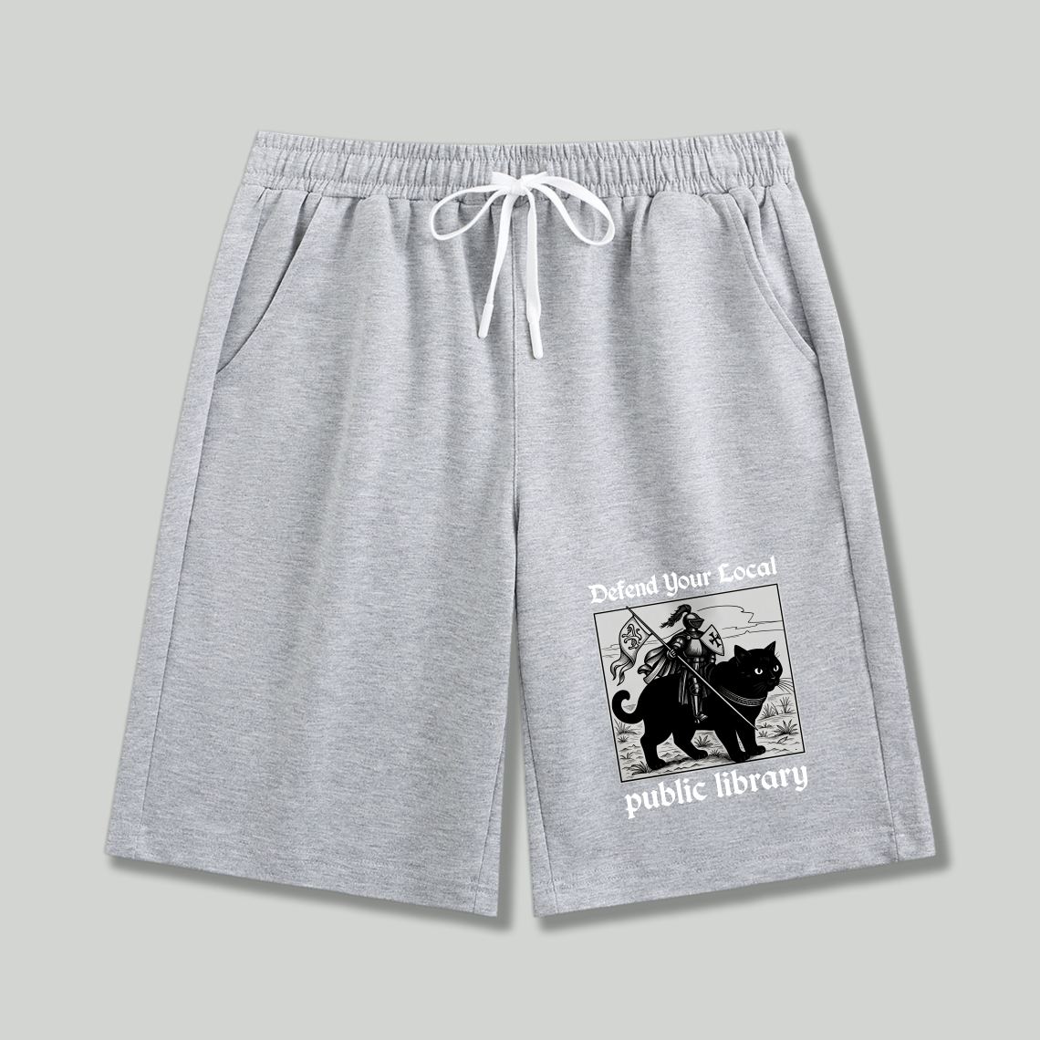 Wardrobecart Defend Your Local Public Library Cat With Sword And Shield Shorts