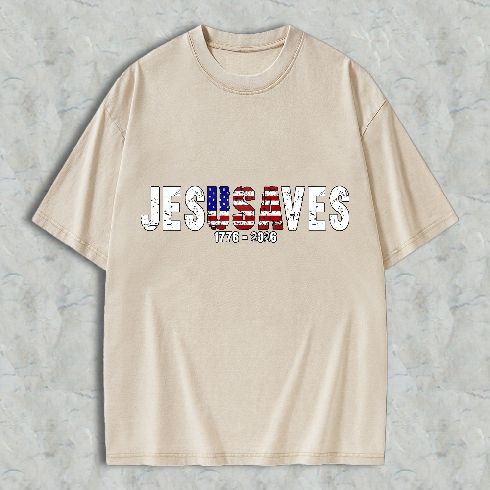Jesus Saves American Flag Design 1776 2026 Washed T-shirt