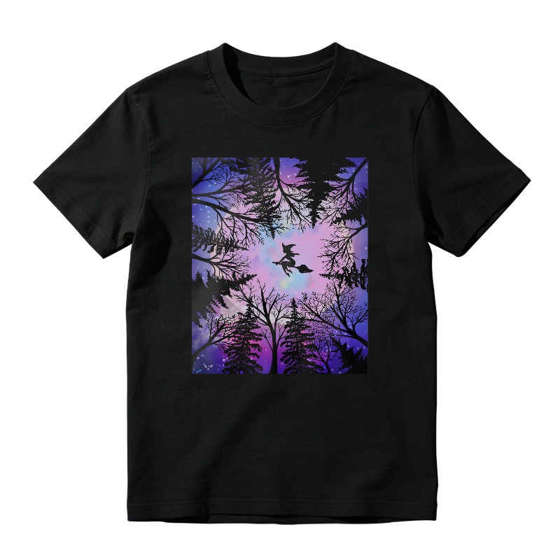 Witch Flying Silhouette Purple Galaxy Forest Unisex Classic T-shirt
