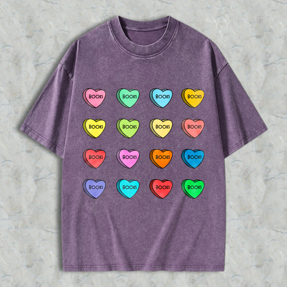 Wardrobecart Heart Shape Book Words Pattern Unisex Washed T-shirt