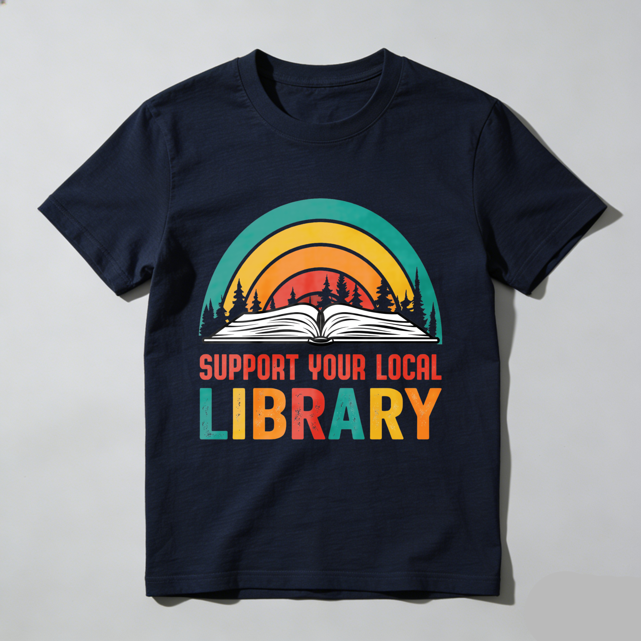 Wardrobecart Support Your Local Library Rainbow Book Forest Tshirt
