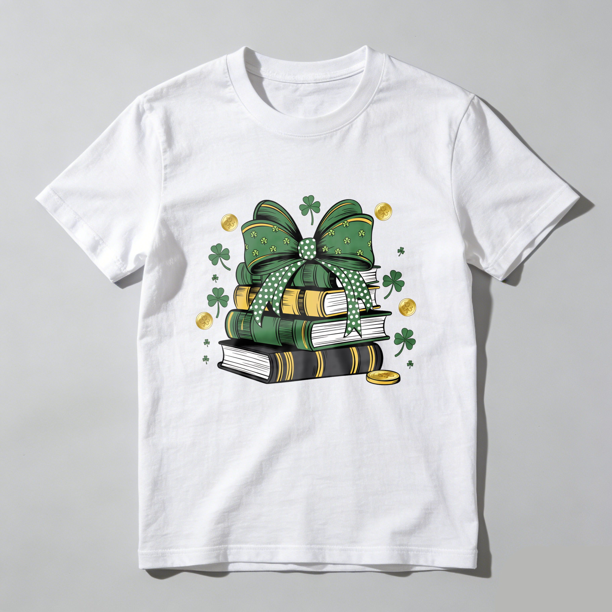 WardrobecartGreen Bow Books Clover Gold Coins tshirt