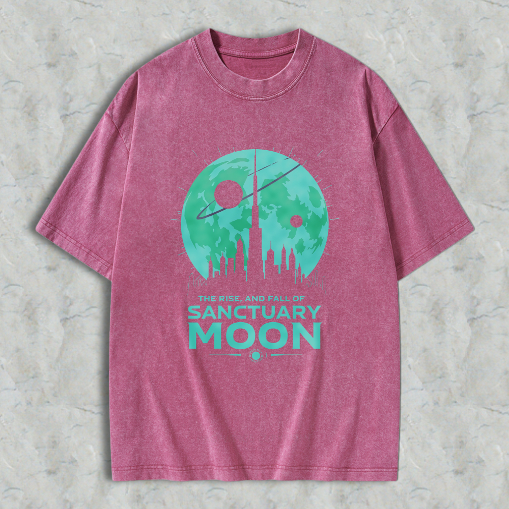 Wardrobecart Sanctuary Moon Cityscape With Planet And Satellite Design Unisex Washed T-shirt