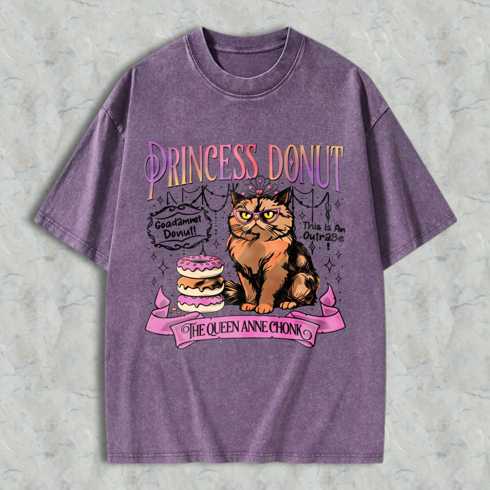 Wardrobecart Princess Donut Cat With Donuts And Crown Unisex Washed T-shirt