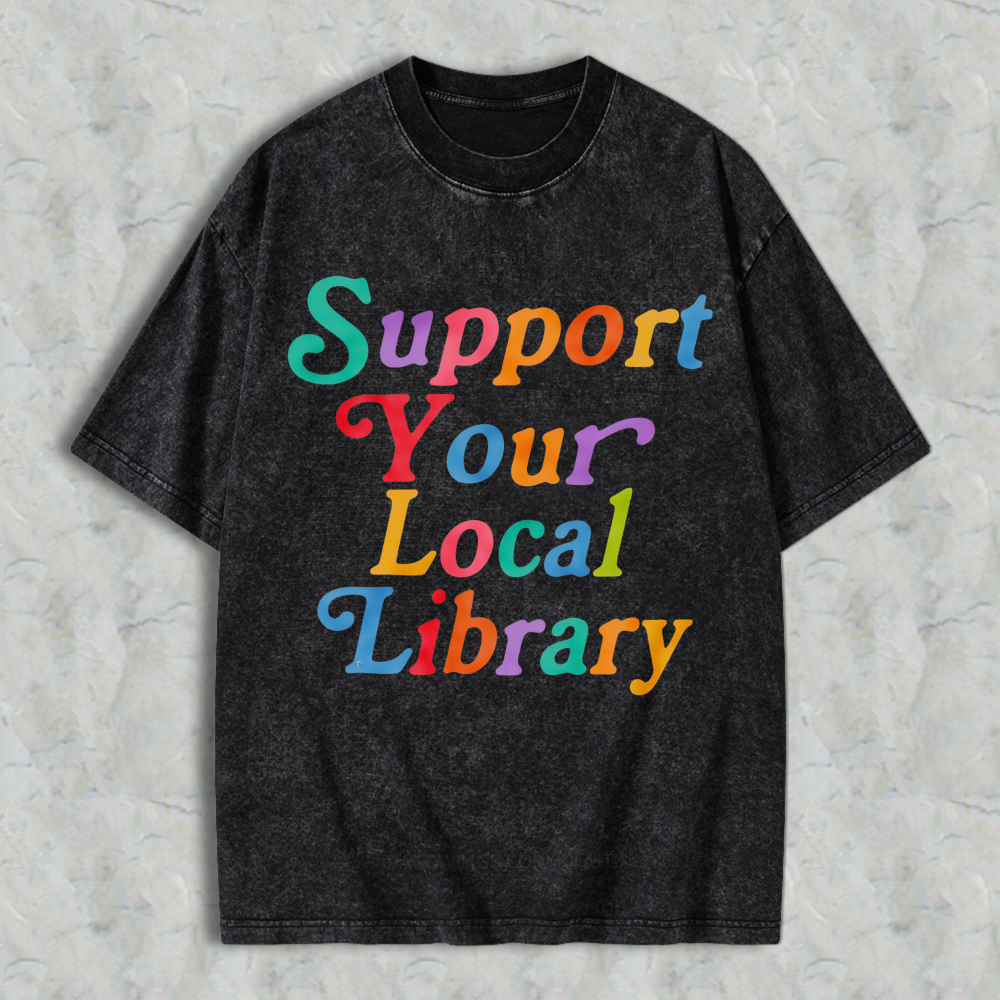 Wardrobecart Support Your Local Library Unisex Washed T-shirt