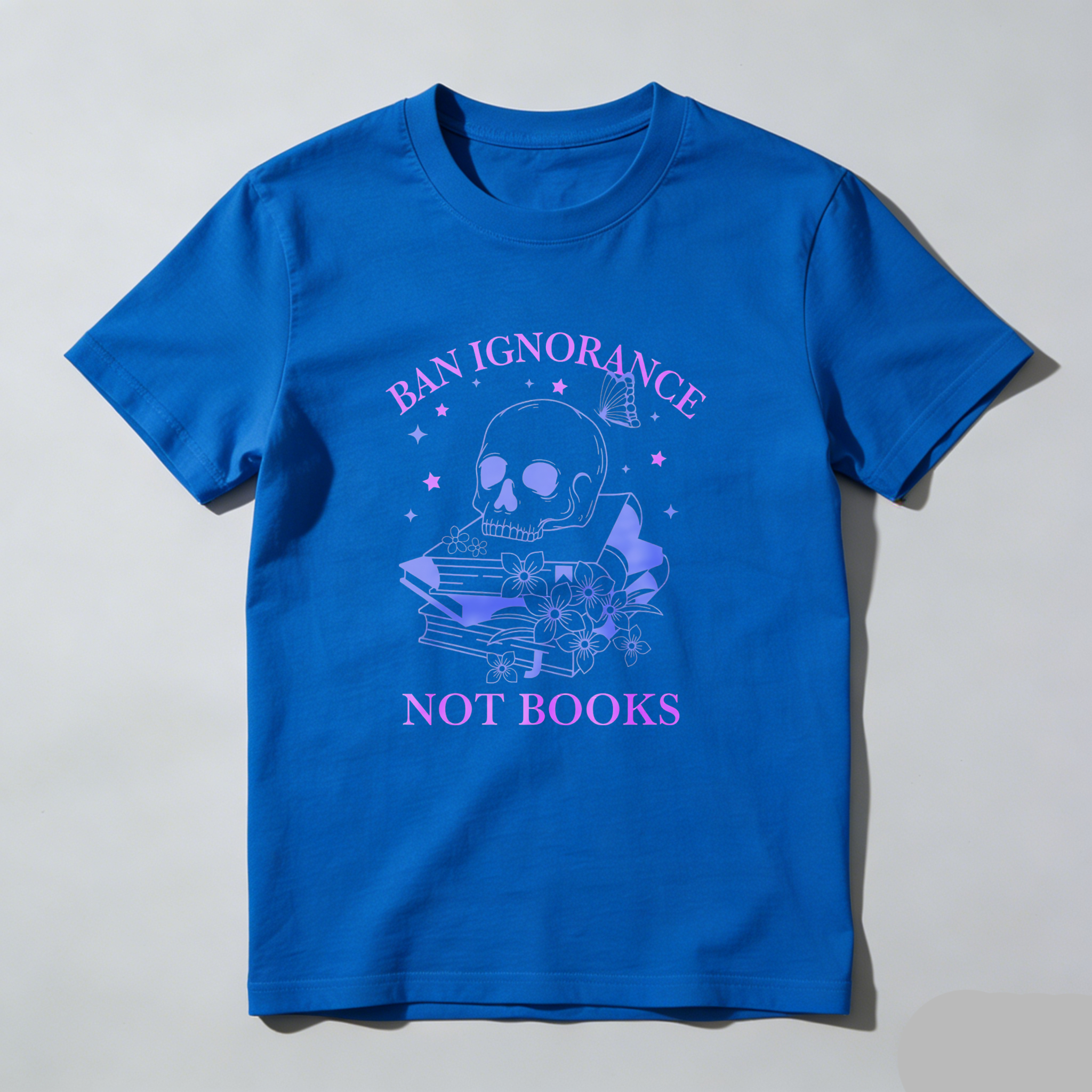 Wardrobecart Ban Ignorance Not Books Skull Books Flowers Stars Unisex Classic T-shirt