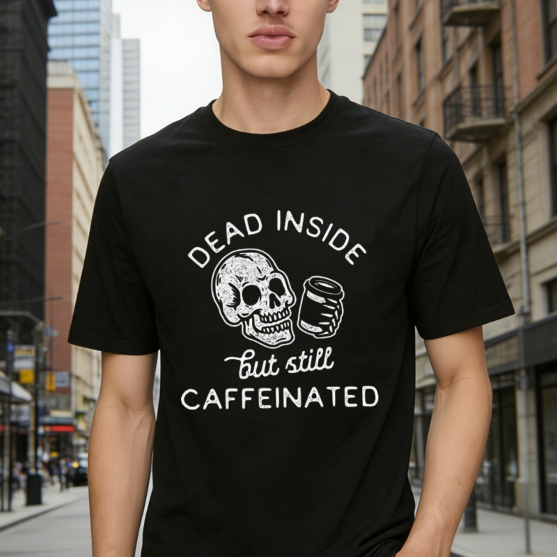 Dead Inside But Still Caffeinated Skull And Coffee Can Graphic T-shirt