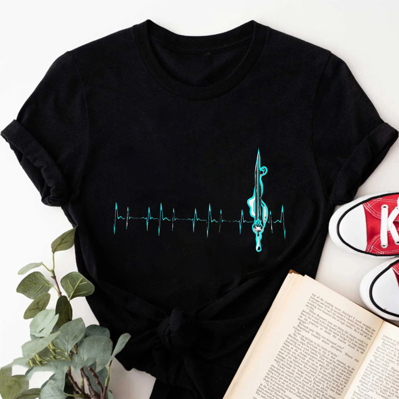 Wardrobecart Heartbeat With Violin Note Pattern Tshirt