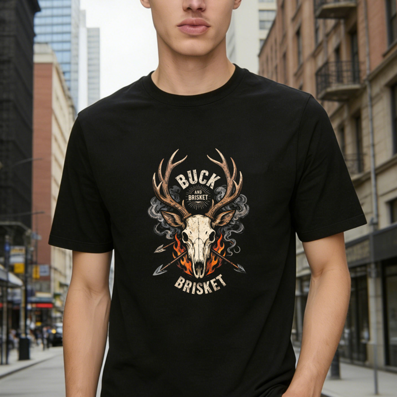Buck Brisket Deer Skull With Antlers And Flames Unisex Classic T-shirt