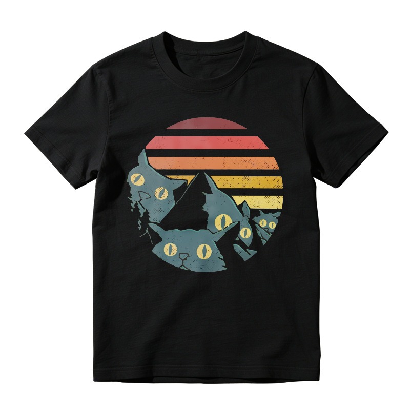 Retro Sunset Mountain Cats Silhouette Graphic, Unisex Classic T-shirt