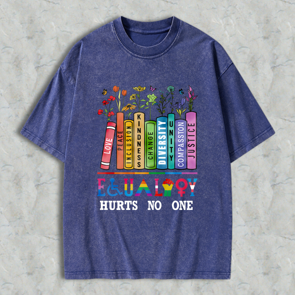 Wardrobecart Colorful Crayons With Words Love Peace Kindness Diversity Compassion Unity Justice And Flowers Above Equality Hurts No One Unisex Washed T-shirt