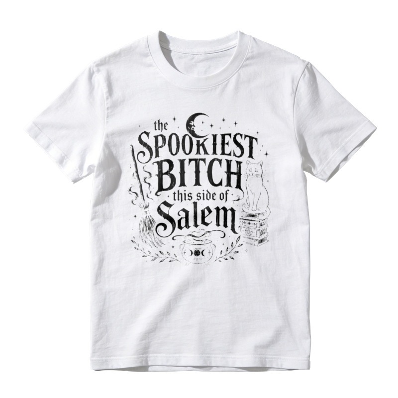 Spookiest Bitch This Side Of Salem Halloween Witch Cat Moon Graphic T-shirt