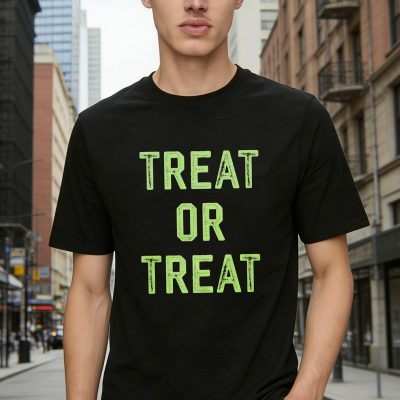 Treat Or Treat Text Graphic Halloween Theme T-shirt