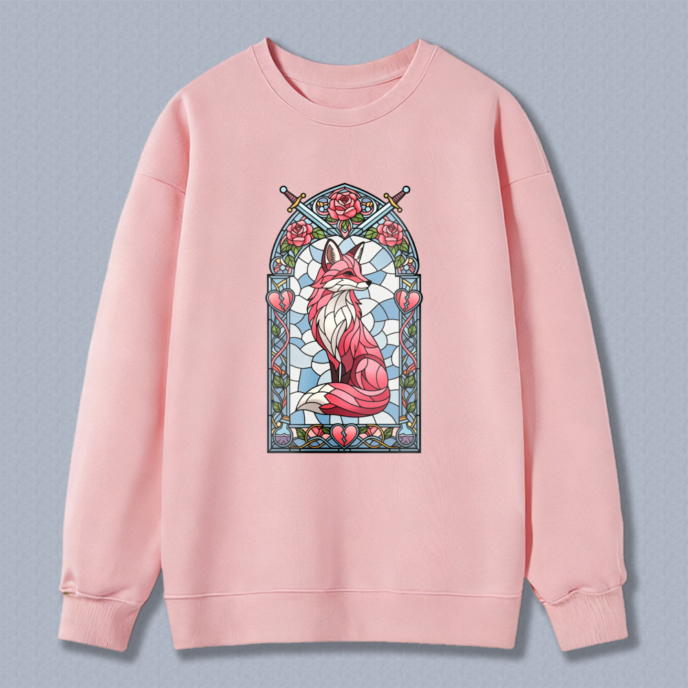 Wardrobecart Stained Glass Fox With Roses And Swords Design Unisex Classic Sweatshirt