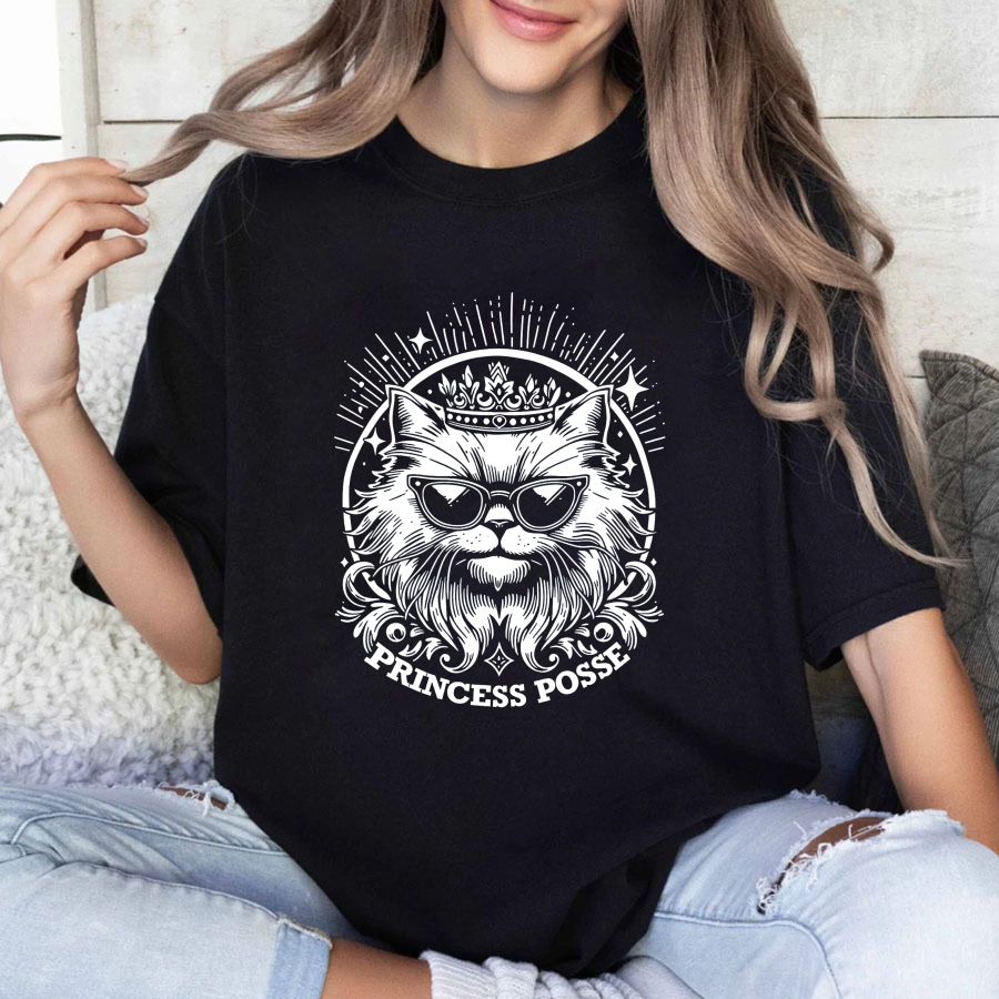 Wardrobecart Cat With Crown And Sunglasses Princess Posse Tshirt