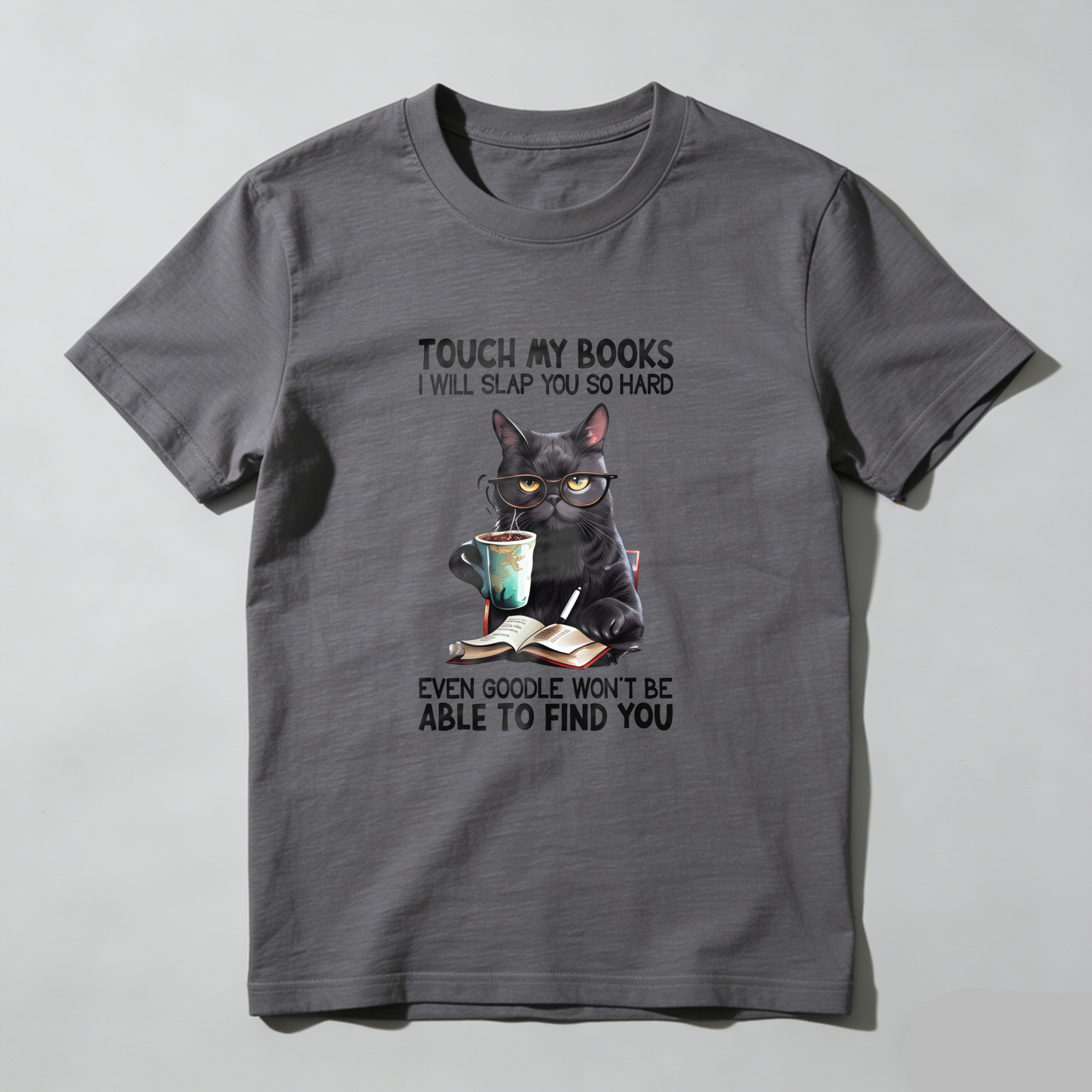 Wardrobecart Cat With Books And Coffee Cup Tshirt