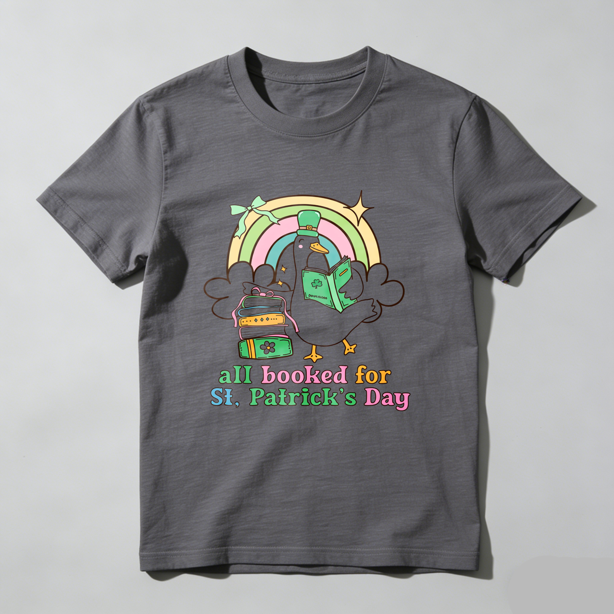 Wardrobecart Rainbow Duck Book Bag Shamrock tshirt