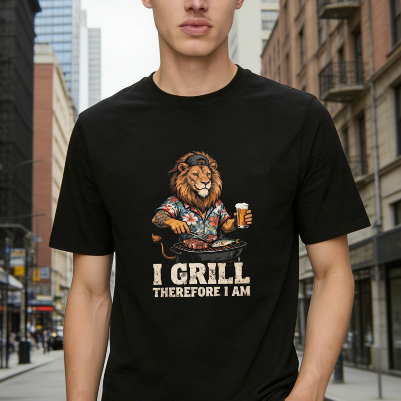 Lion Grilling Beer I Grill Therefore I Am Unisex Classic T-shirt