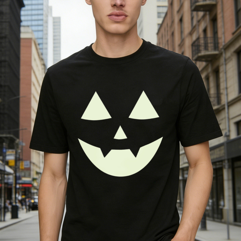 Glow In The Dark Jack O Lantern Pumpkin Face Halloween Graphic T-shirt