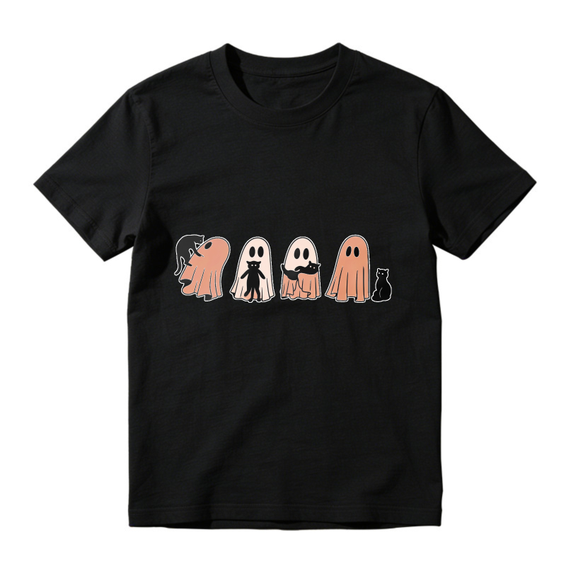 Cute Halloween Ghosts And Black Cat Cartoon, Unisex Classic T-shirt