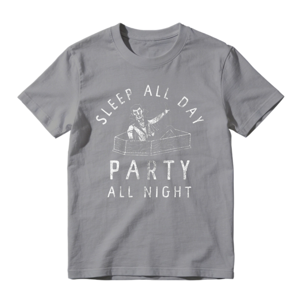 Sleep All Day Party All Night Vampire In Coffin Graphic T-shirt