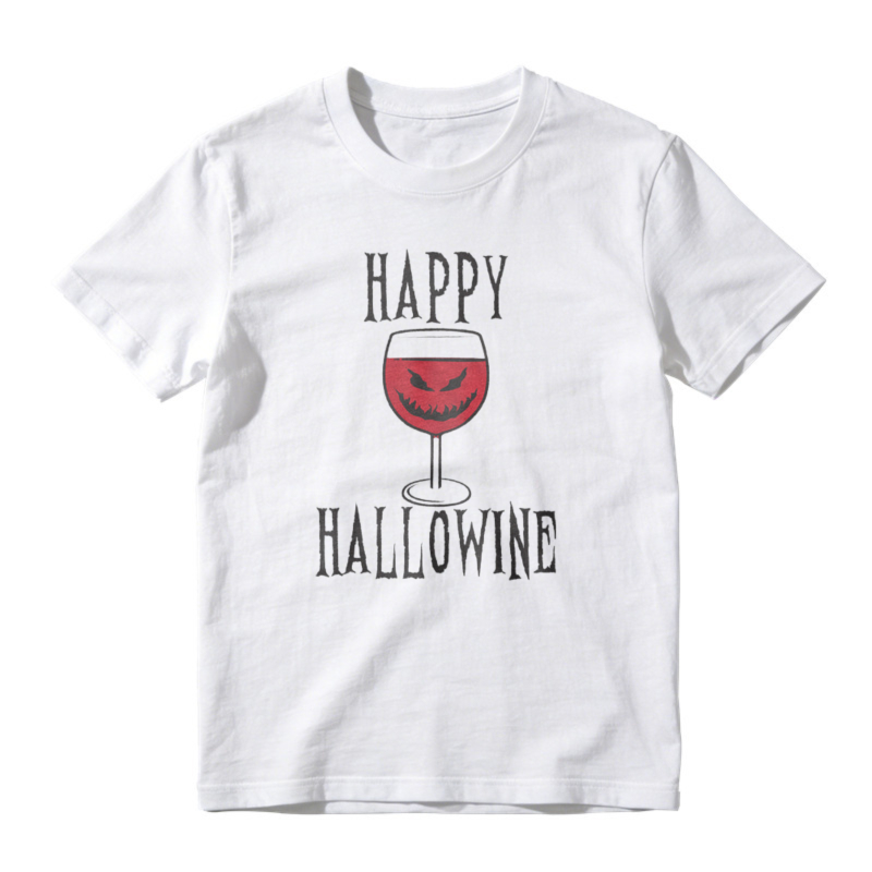 Happy Hallowine Wine Glass With Scary Face Halloween Humor T-shirt