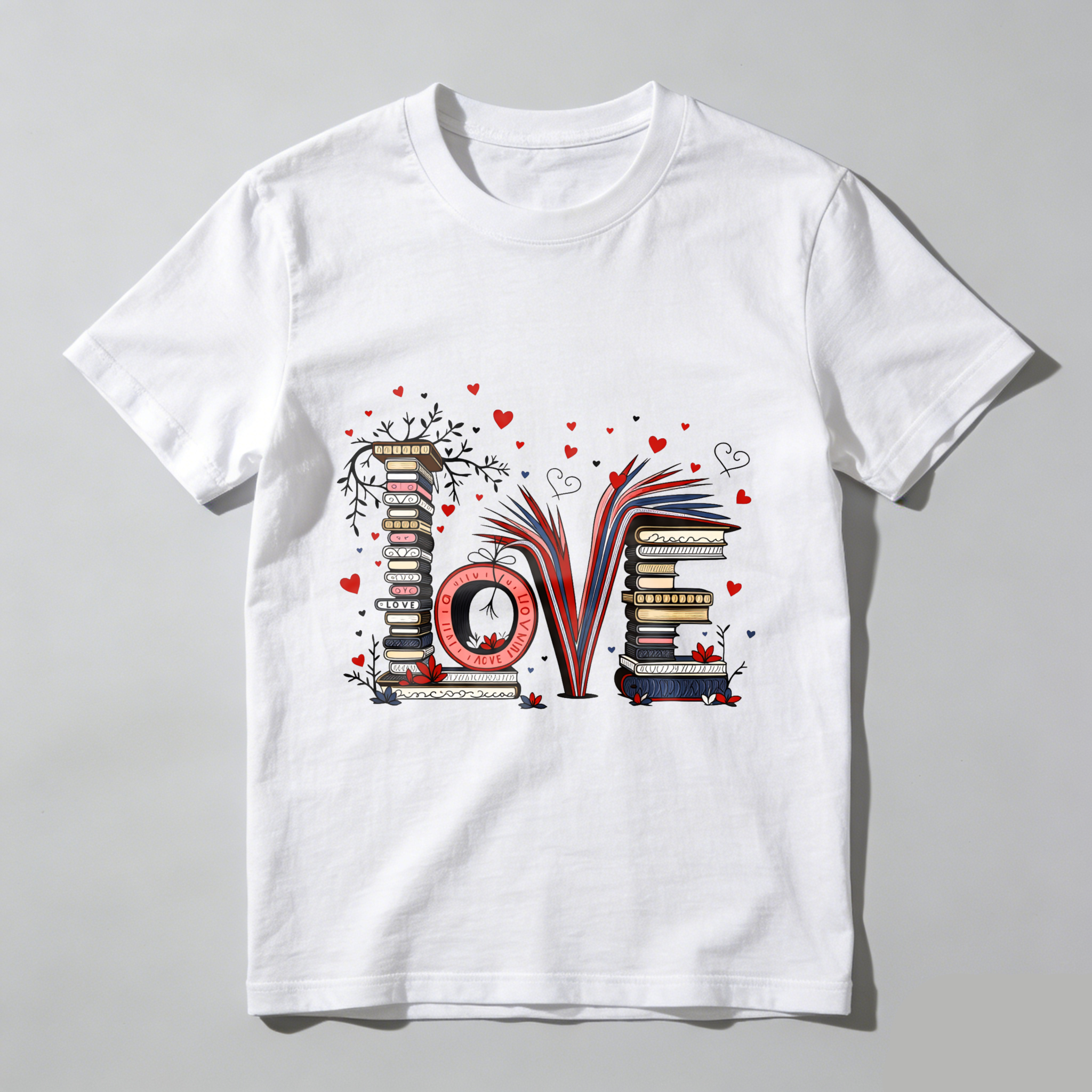 Wardrobecart Love Books Stack Hearts Colorful Design Tshirt