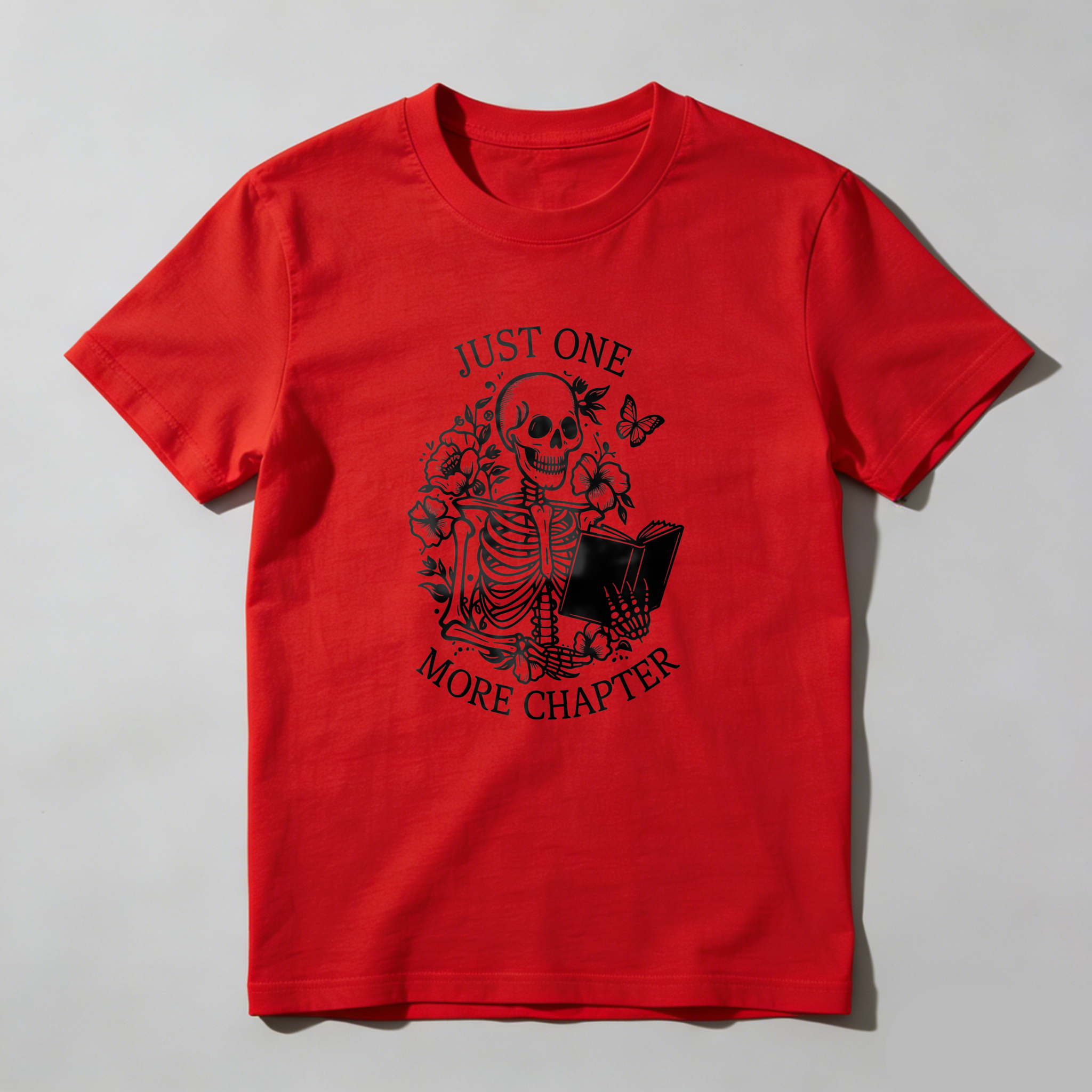 Wardrobecart Skeleton Reading Book With Flowers And Butterfly Tshirt