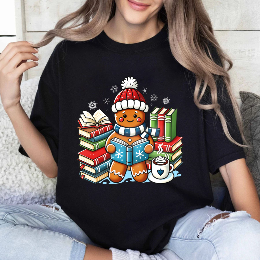 Wardrobecart Gingerbread Cookie Reading Books With Coffee Tshirt