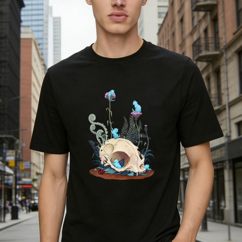 Animal Skull With Blue Frogs And Ferns Floral Nature Art, Unisex Classic T-shirt