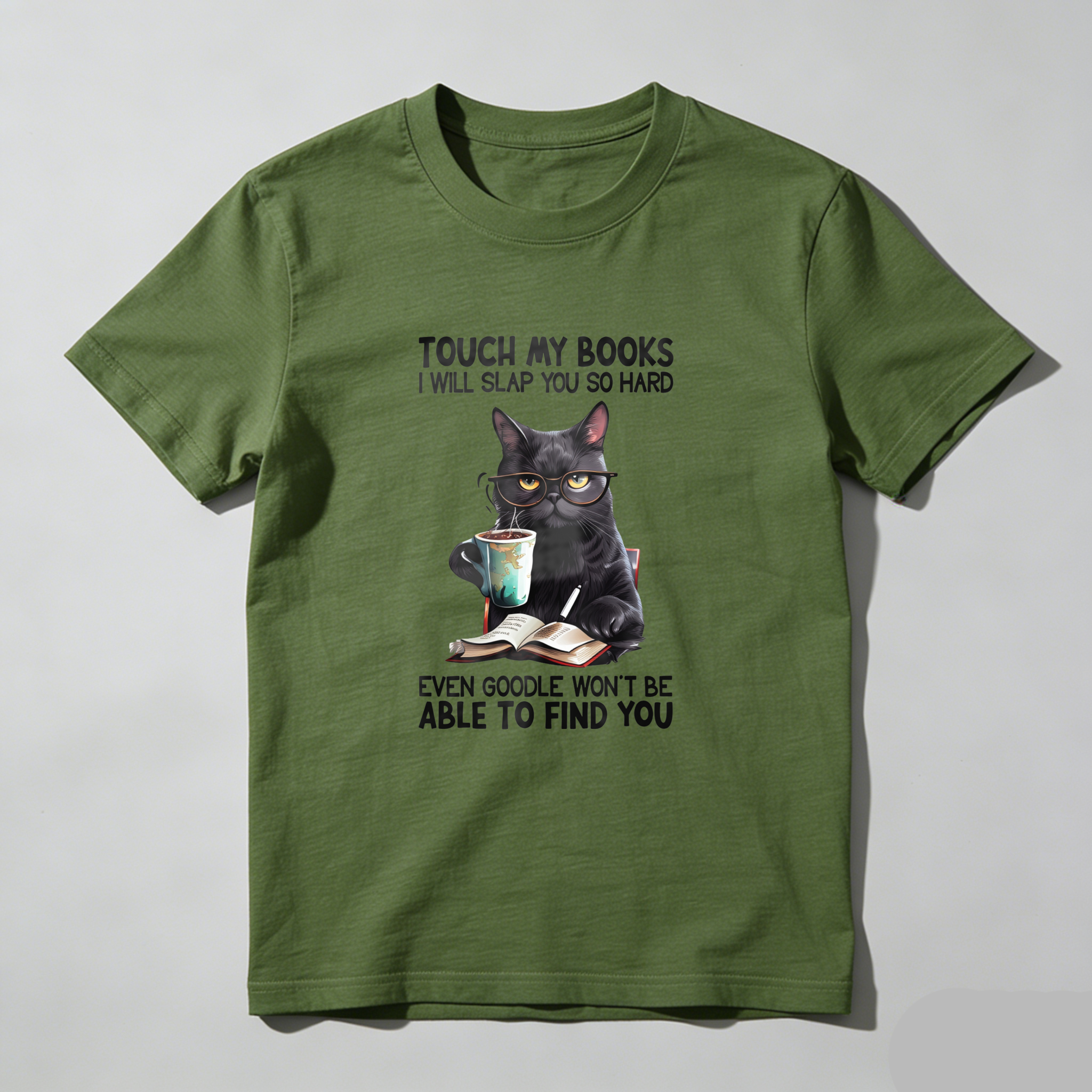 Wardrobecart Cat With Books And Coffee Cup Tshirt