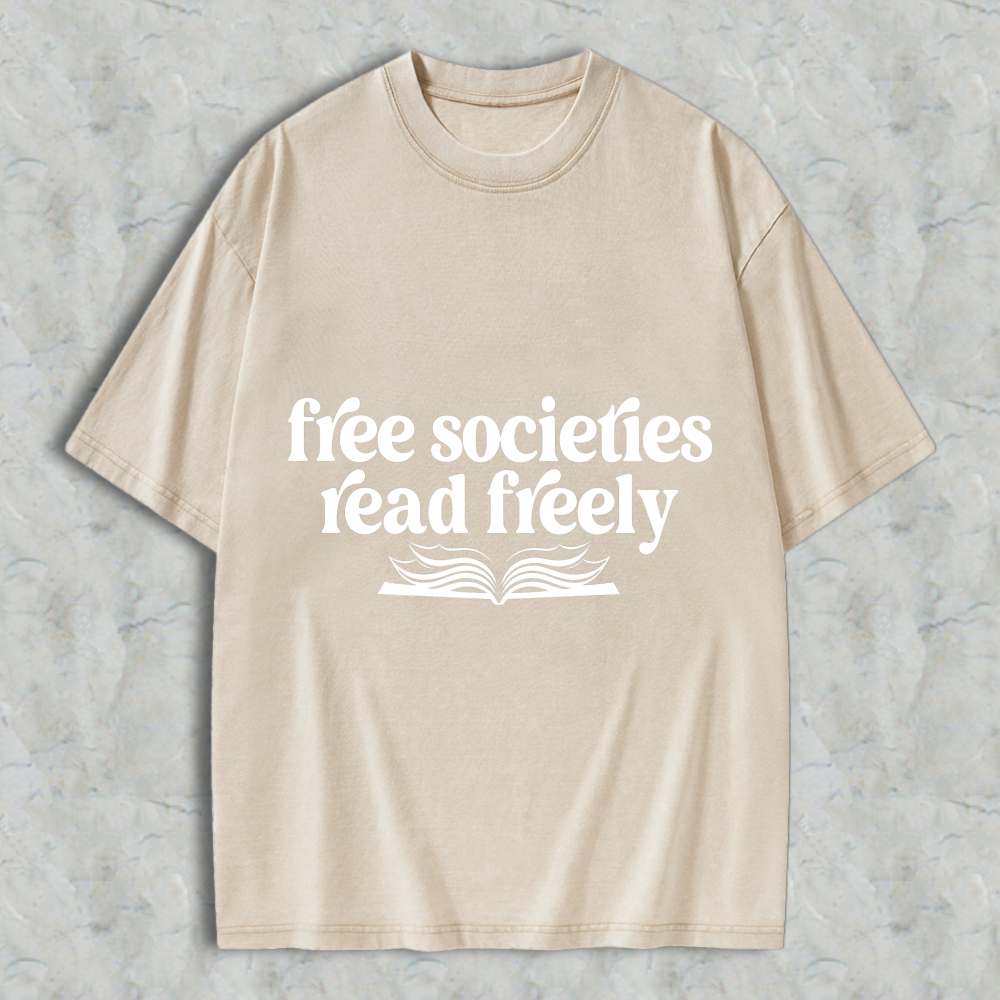 Wardrobecart Free Societies Read Freely Book Graphic Unisex Washed T-shirt