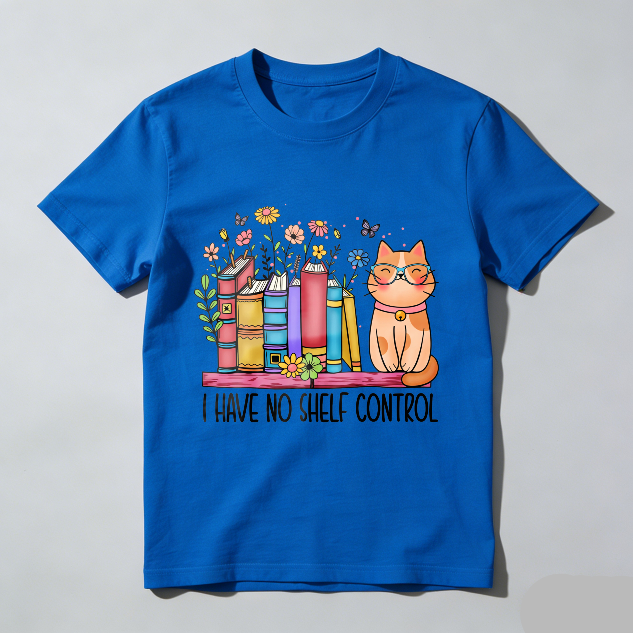 Wardrobecart Cat With Books And Flowers I Have No Shelf Control Unisex Classic T-shirt