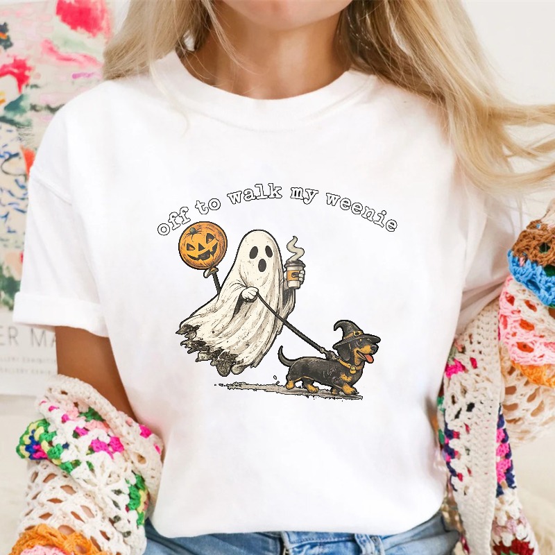 Halloween Ghost Walking Dachshund Funny Quote, Unisex Classic T-shirt
