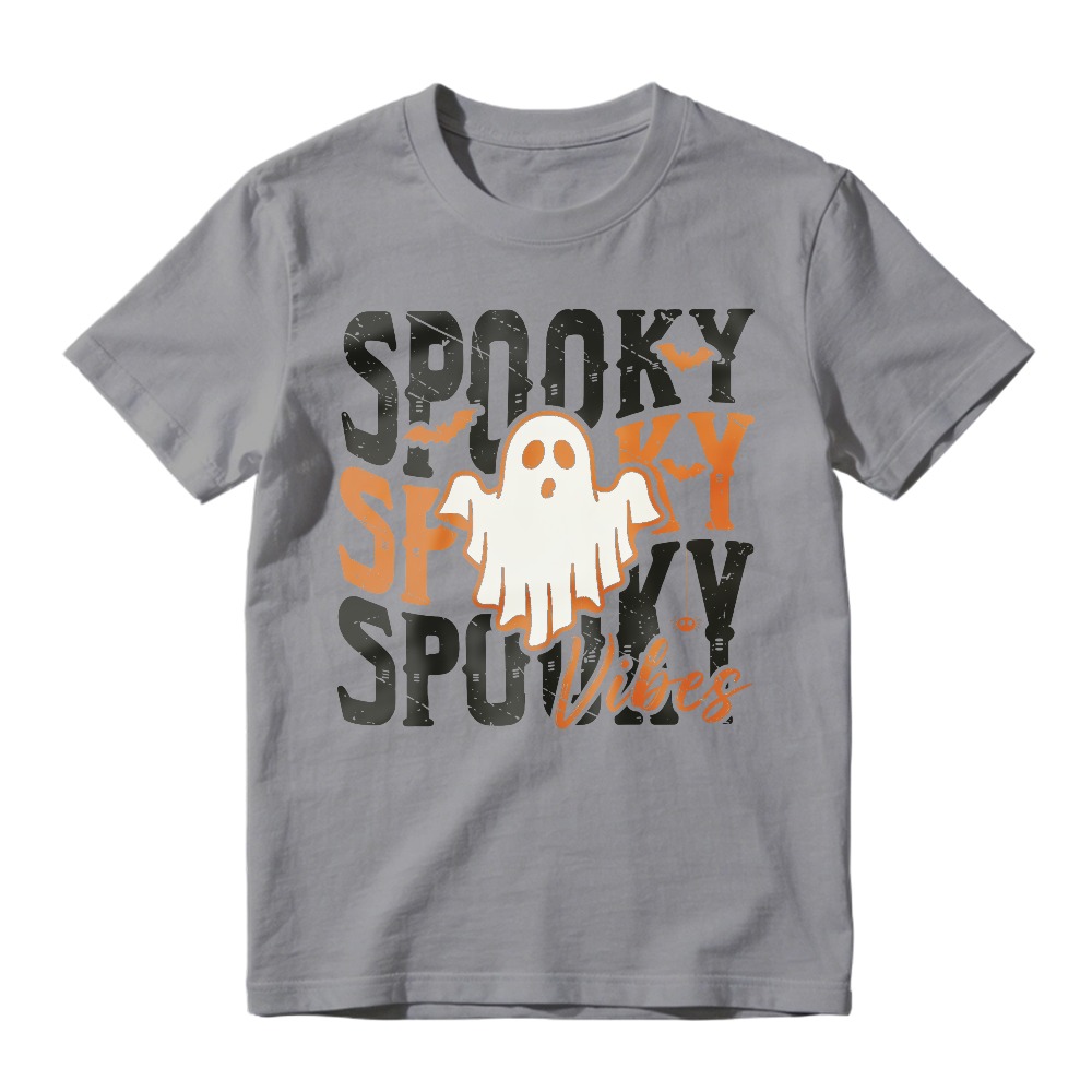 Spooky Vibes Ghost And Bat Halloween Graphic, Unisex Classic T-shirt
