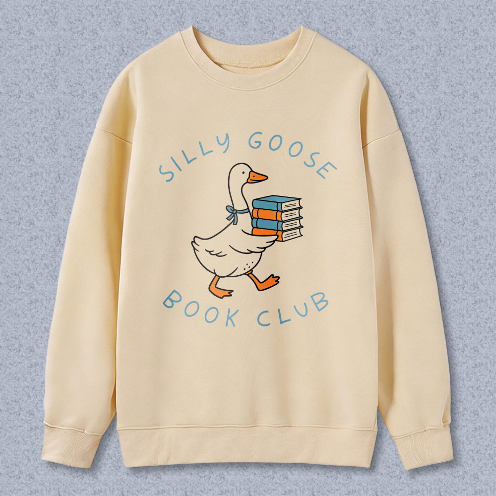 Wardrobecart Silly Goose Book Club Duck With Books Pattern Unisex Classic Sweatshirt