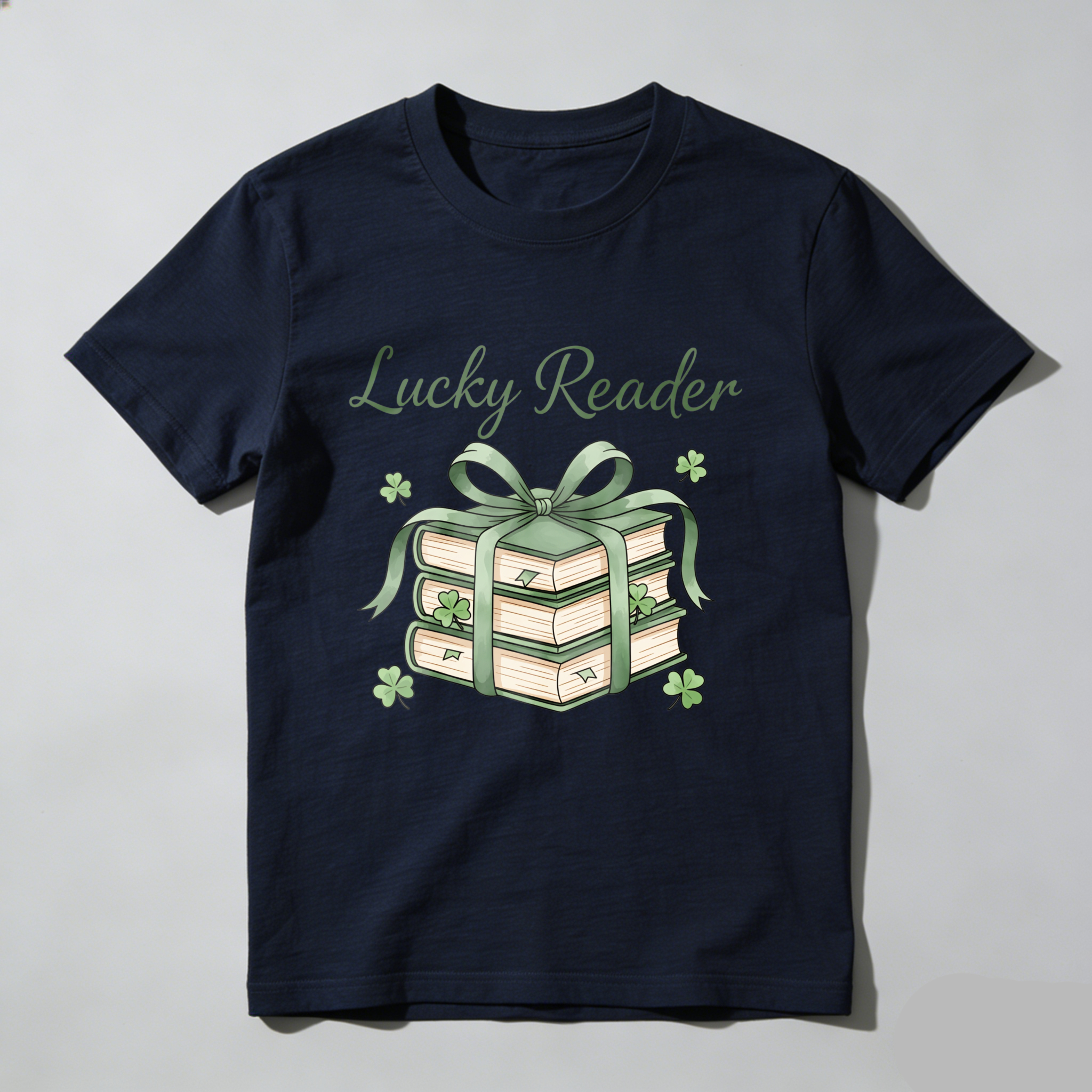 Wardrobecart Lucky Reader Books With Green Ribbon And Shamrocks tshirt