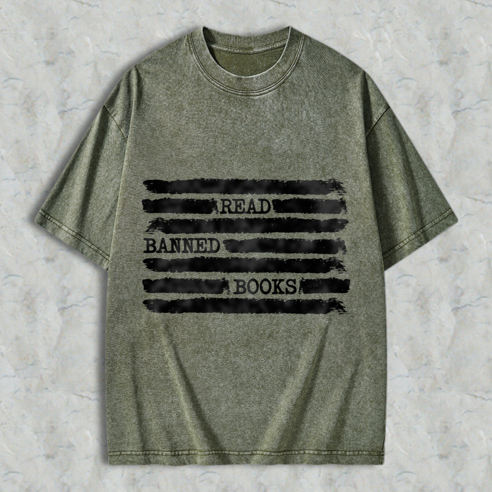 Wardrobecart Read Banned Books Pattern Unisex Washed T-shirt