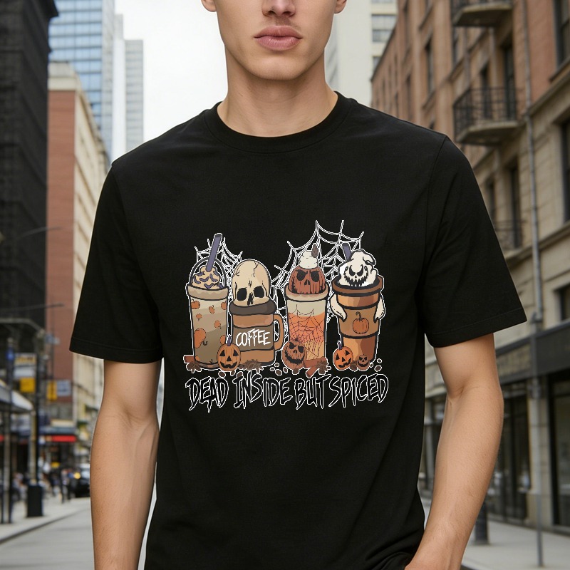 Dead Inside But Spiced Halloween Coffee Skull Pumpkin Spider Web Unisex Classic T-shirt